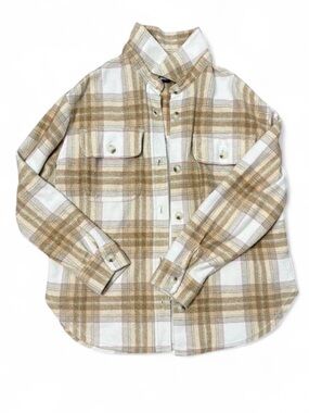 American Eagle Beige & Cream Plaid Shacket